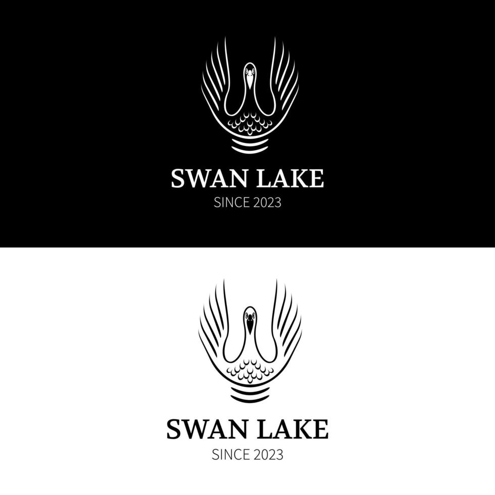 Swan lake spreading wings on water for grey goose logo design of luxury spa in simple line art style vector