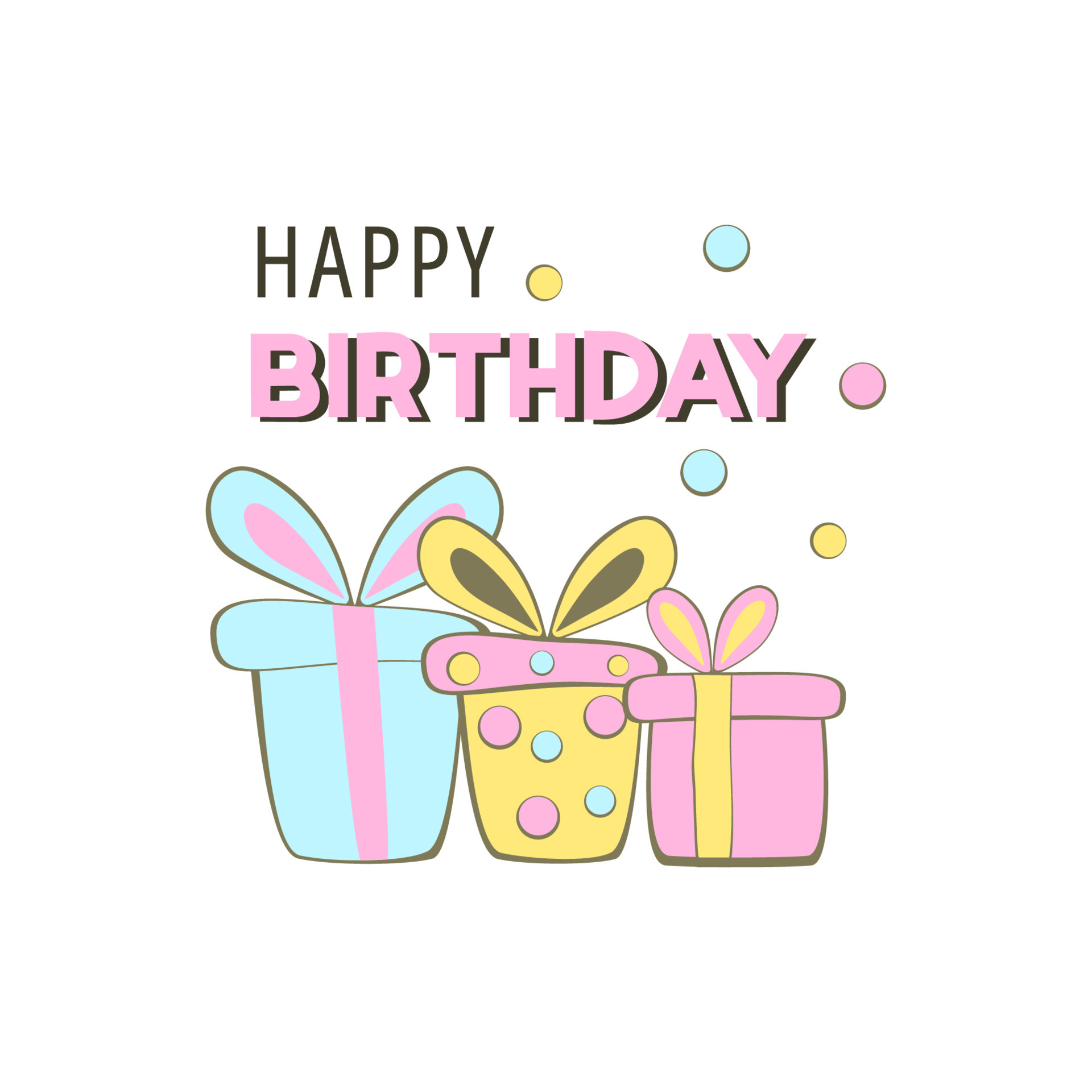 Happy Birthday birthday badge. Greeting lettering with gift box