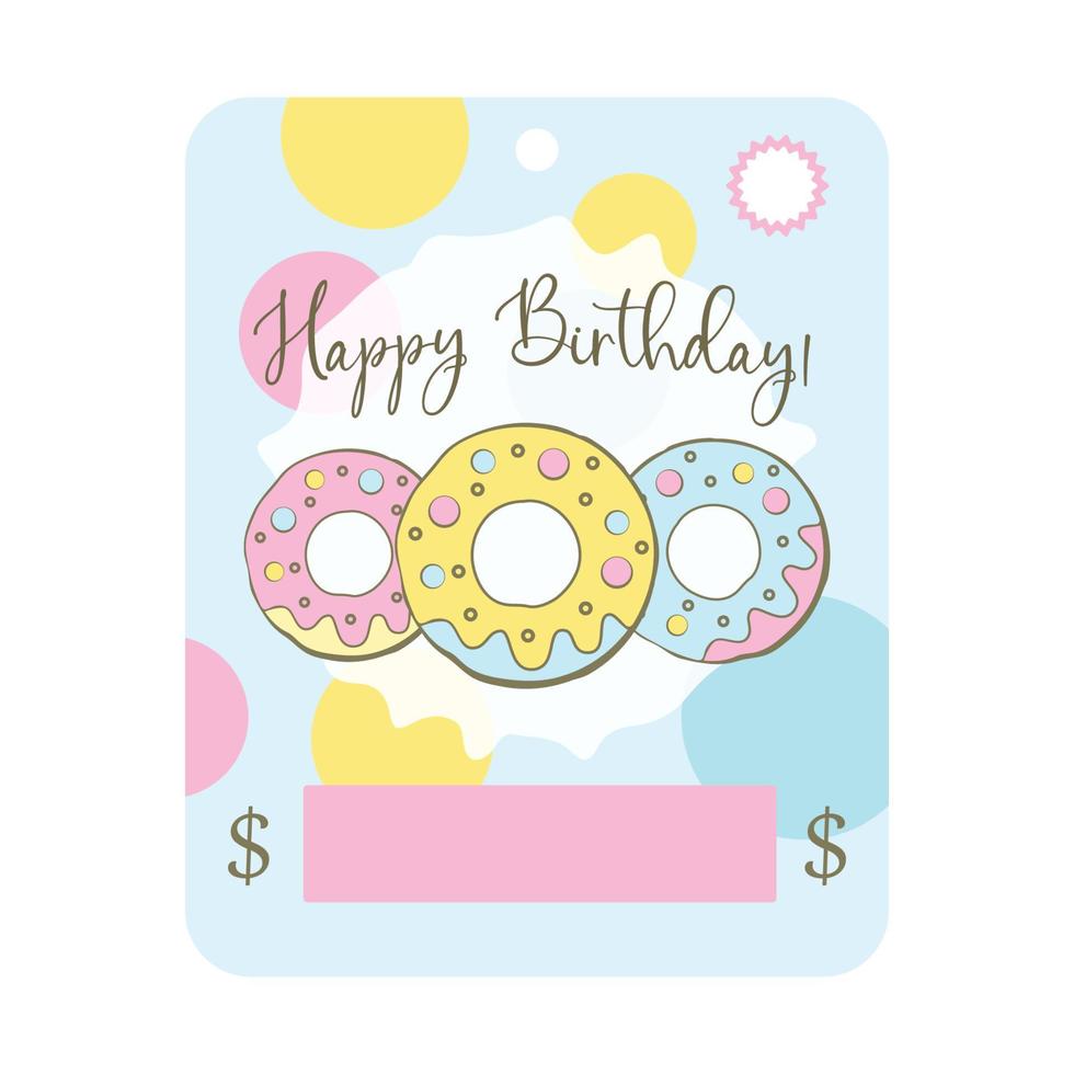 cumpleaños saludo, dinero tarjeta. dinero tarjeta poseedor. mano dibujado pastelero dibujos animados estilo. vector