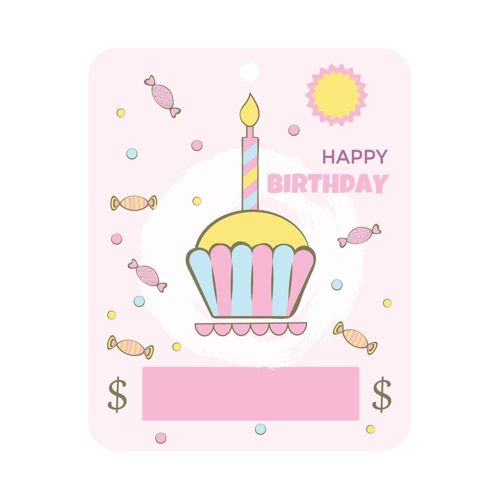 Birthday money card. Money Card Holder. Hand drawn pastel cartoon style. Happy birthday greeting card. Vector