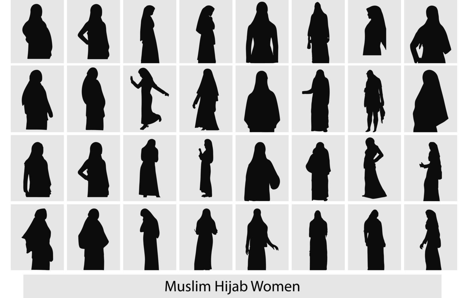 Hijab woman silhouette free, Black silhouette of a hijab Muslim woman, Set of Muslim woman silhouette with hijab,  Muslim woman in hijab fashion silhouette vector
