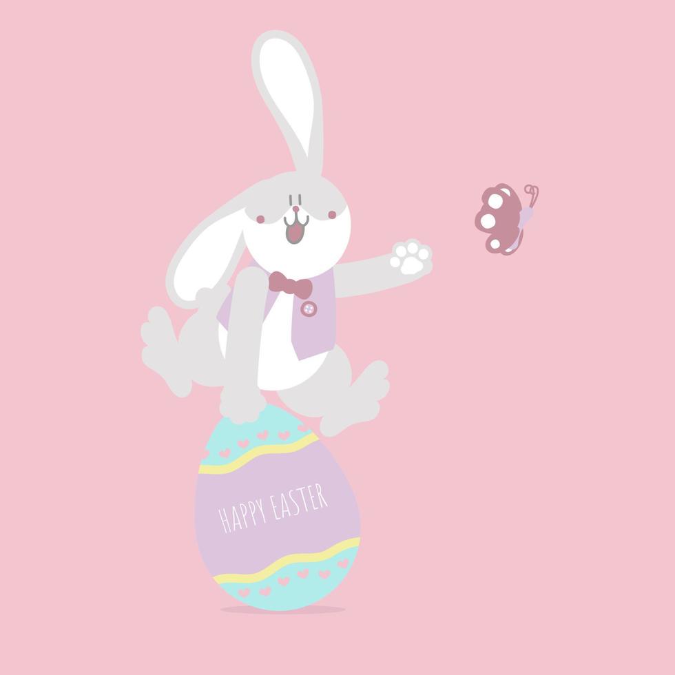 happy easter festival with animal pet bunny rabbit and egg, pastel color, flat vector illustration cartoon character