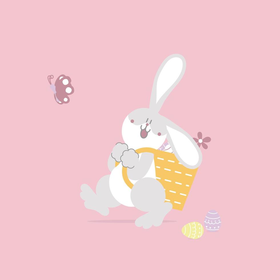 happy easter festival with animal pet bunny rabbit and egg, pastel color, flat vector illustration cartoon character