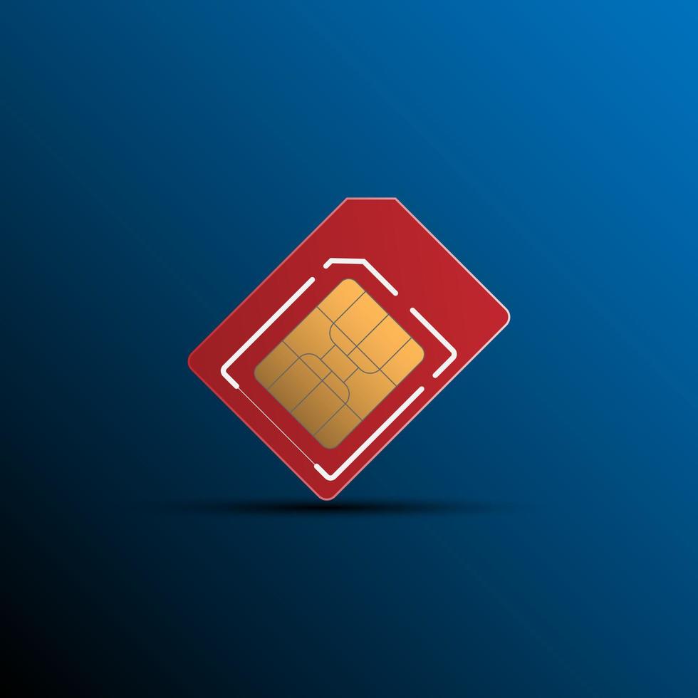 Vector design of red mobile SIM card on the dark blue gradient small shadow, smartphone and number related, technology communication concept copy space for text and individual design