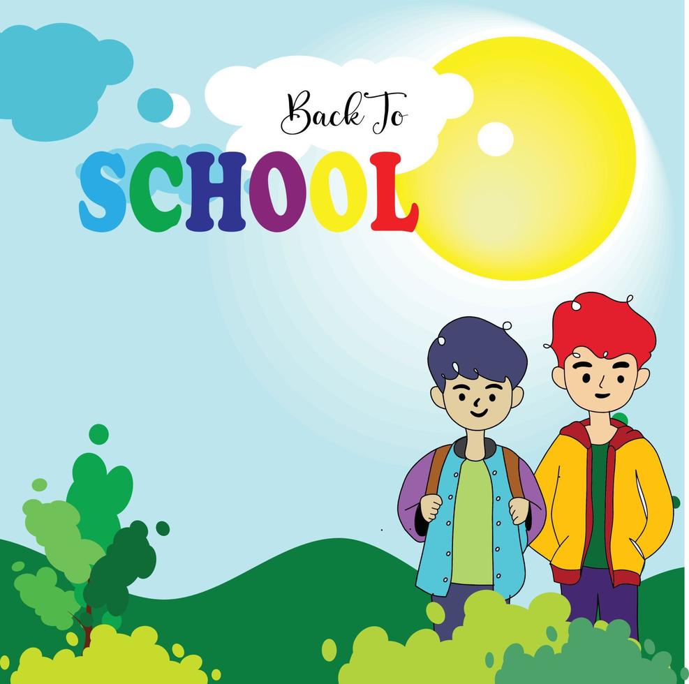 vector illustration of back to school with blank space area and cartoon character background blue sky view