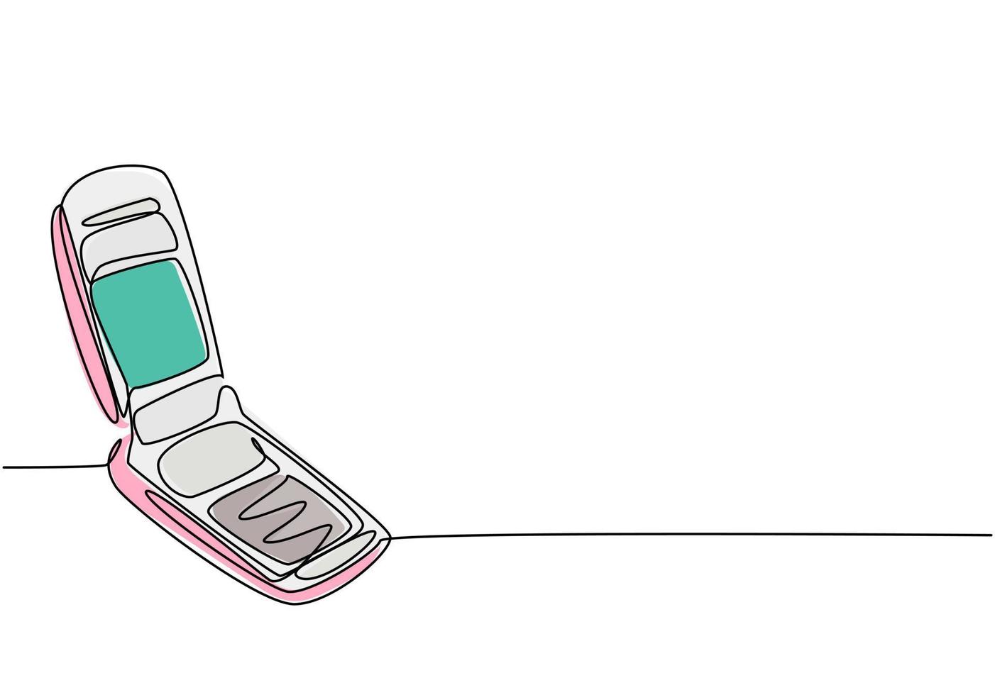 Single continuous line drawing of old retro flip cellular phone. Vintage classic mobile phone to communicate concept one line graphic draw design vector illustration