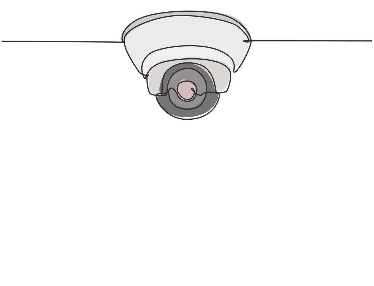 Single one line drawing of cctv located on the ceiling of the office to monitor and maintain security from crime. The result of technological advances. One line draw design graphic vector illustration