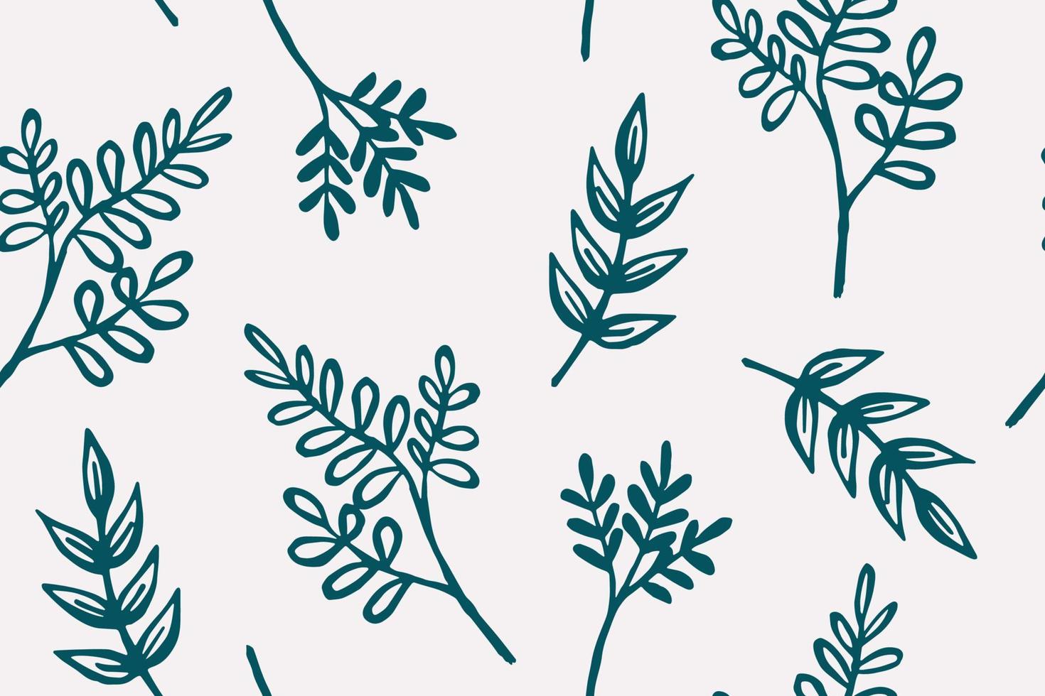 Pattern with plants, seamless ornament. Spring green herbal pattern. Vector illustration.