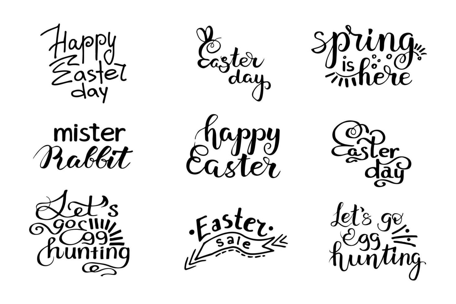 Set of handwritten lettering quote of Easter phrase. Vector hand drawn holiday calligraphy