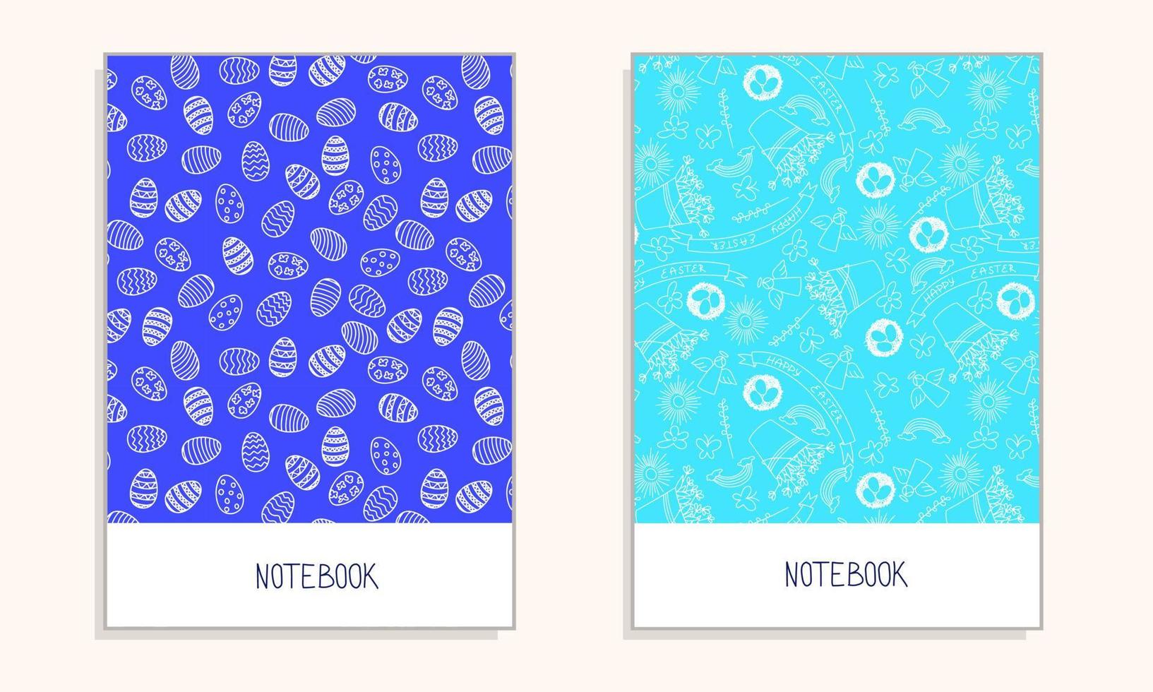Set of two cover for Easter notebook. Doodle light hand drawn background. Vector illustration.
