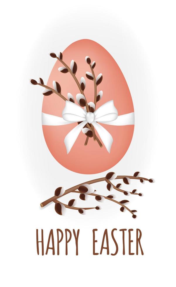 Happy easter. Easter willow twigs tied with a ribbon to an egg. vector