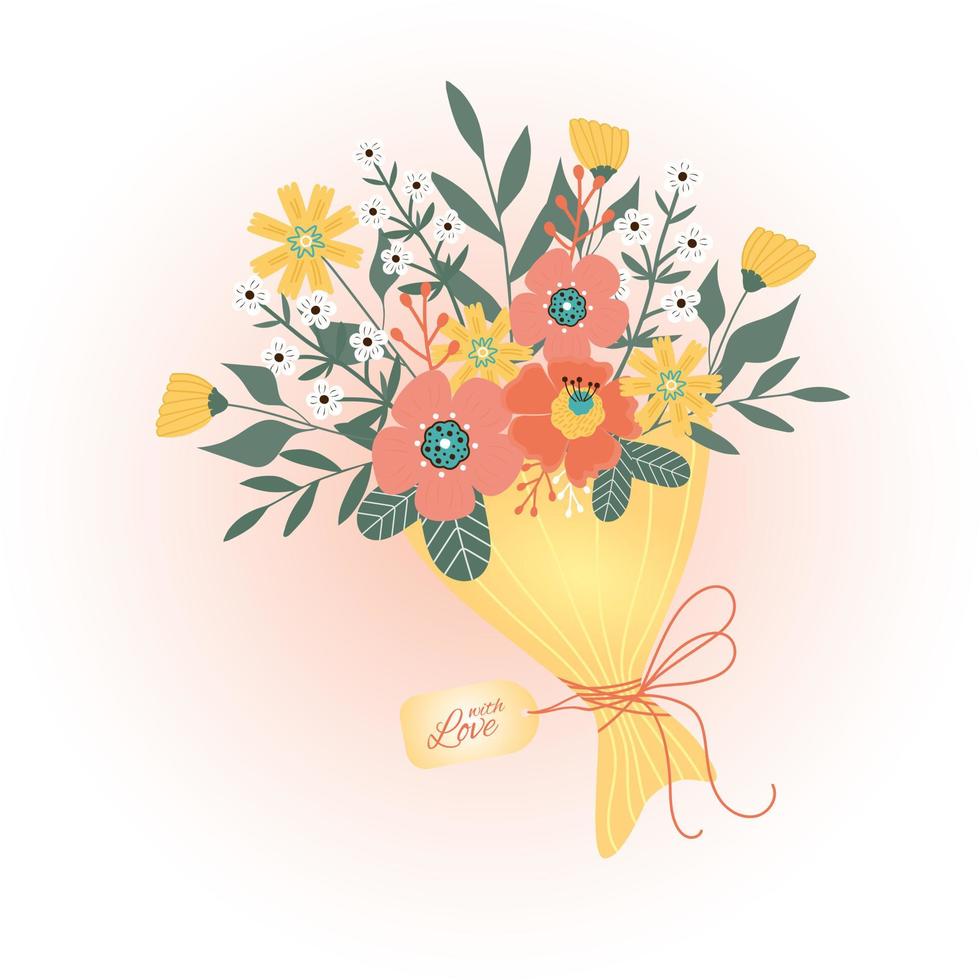 Bouquet of spring flowers on white background. vector