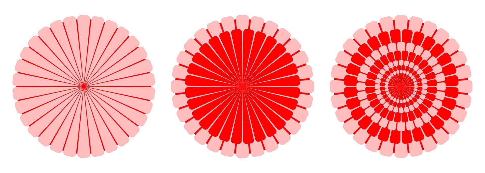 Icon set of decorative geometric circular design element with radial pattern vector