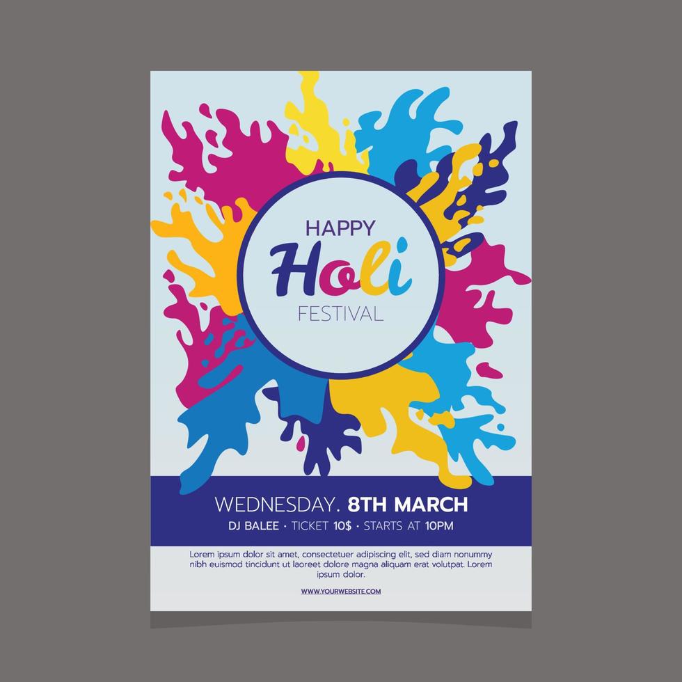 A poster for the happy holi festival is on wednesday 8th march. vector