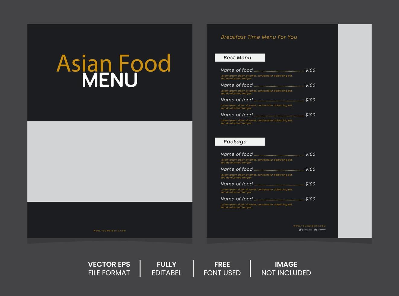 Asian food menu poster template vector