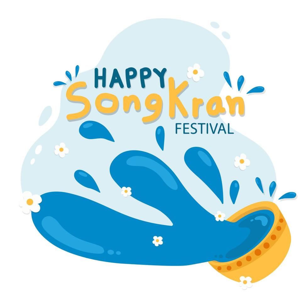 Songkran day, water in bowl water splash design on blue background. Songkran festival illustration. vector