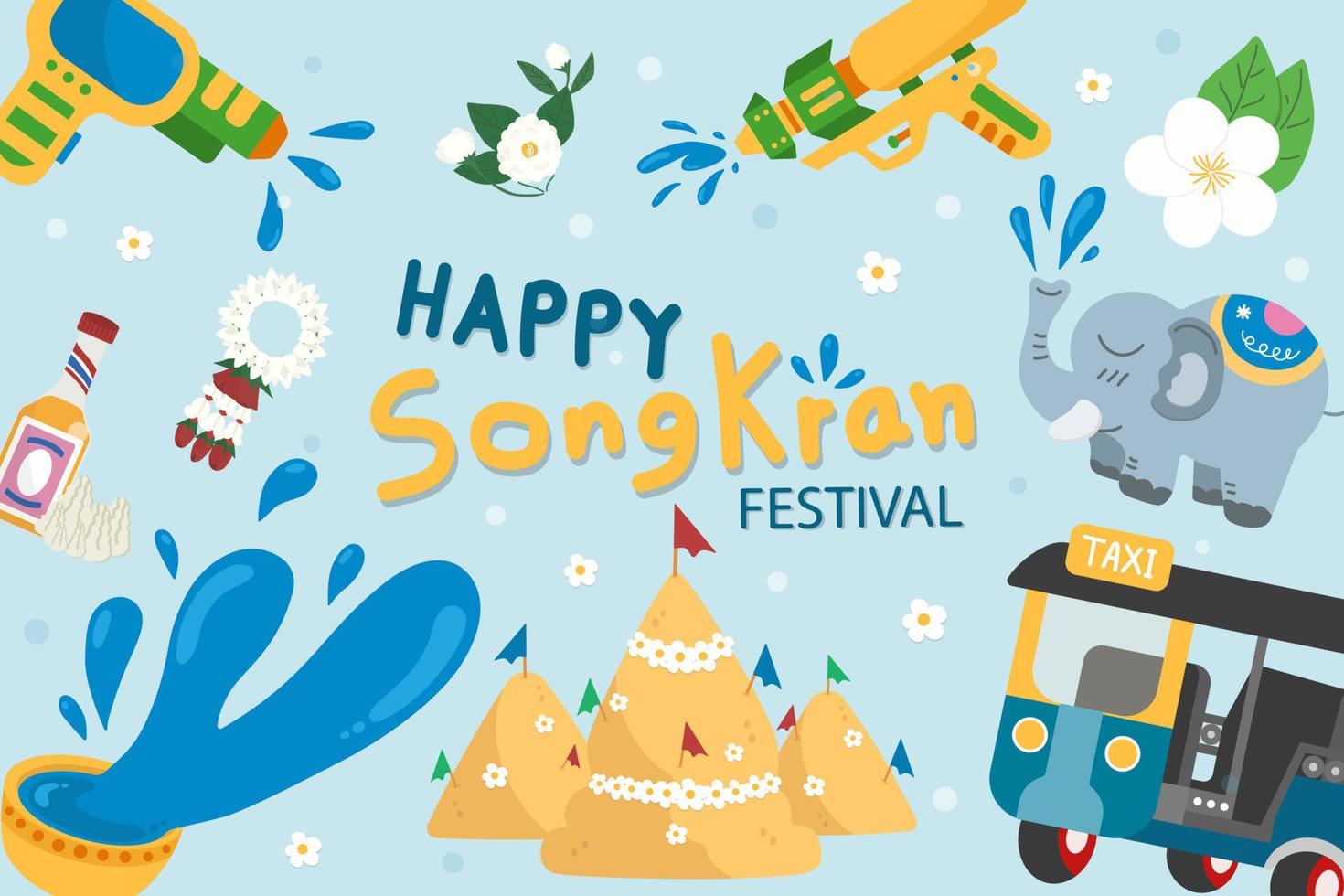 Songkran Festival elements. Illustration of Songkran Festival background design by hand drawn. vector