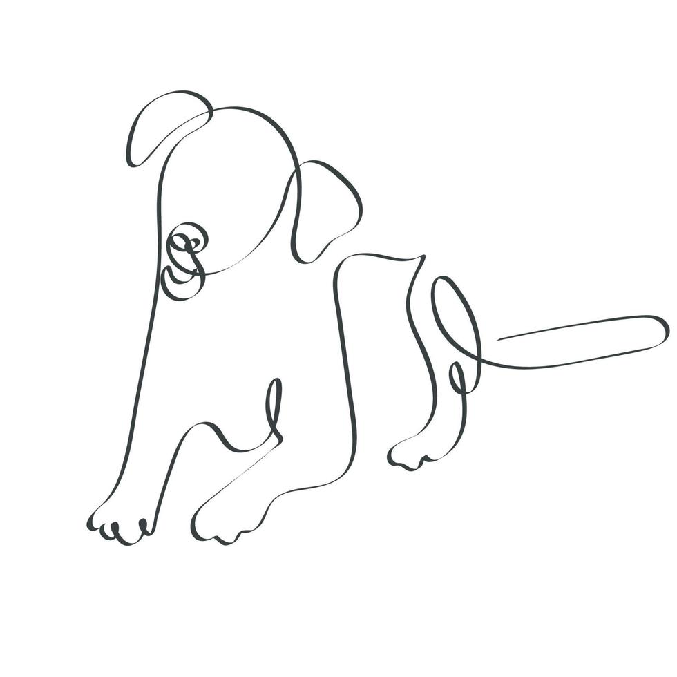 Hand drawn dog sitting pose continues line art drawing vector