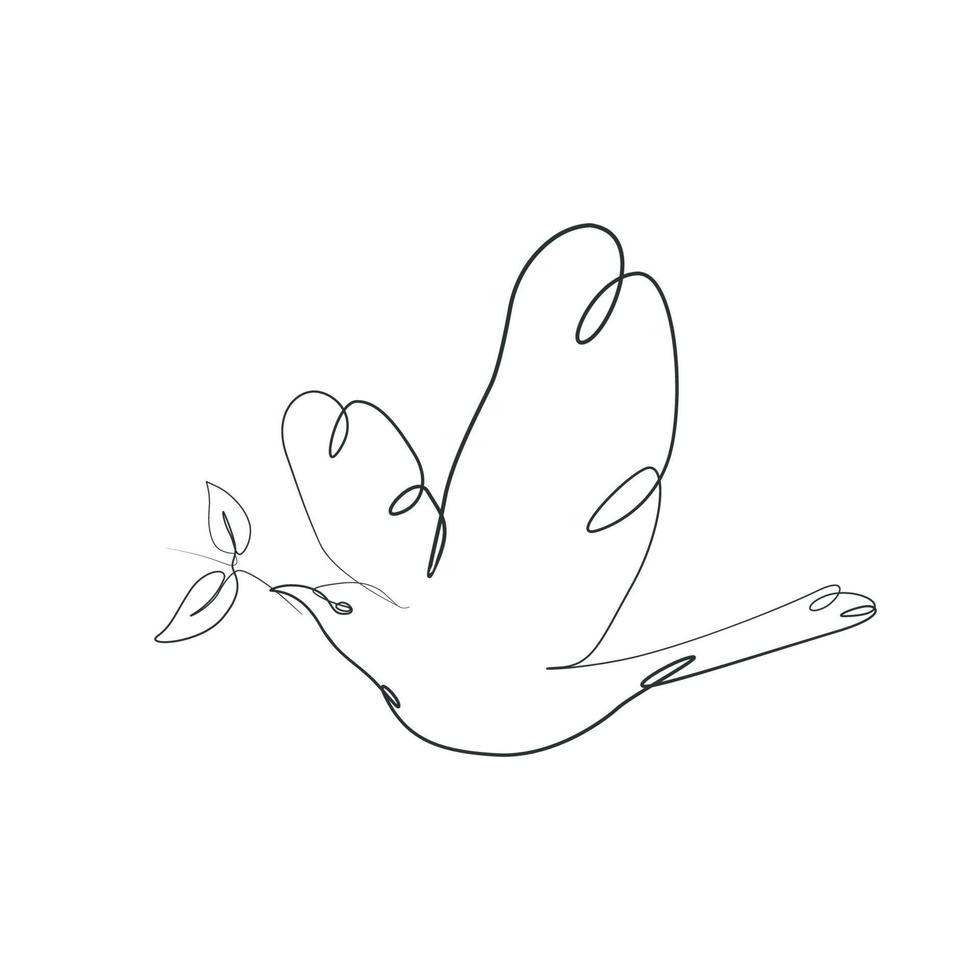 Bird carrying leaves in mouth elegant continues line drawing minimalist artwork vector