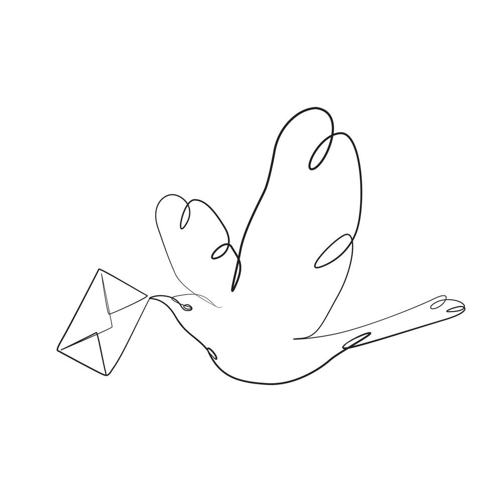 Bird carrying letter envelope in its mouth elegant continues line artwork vector