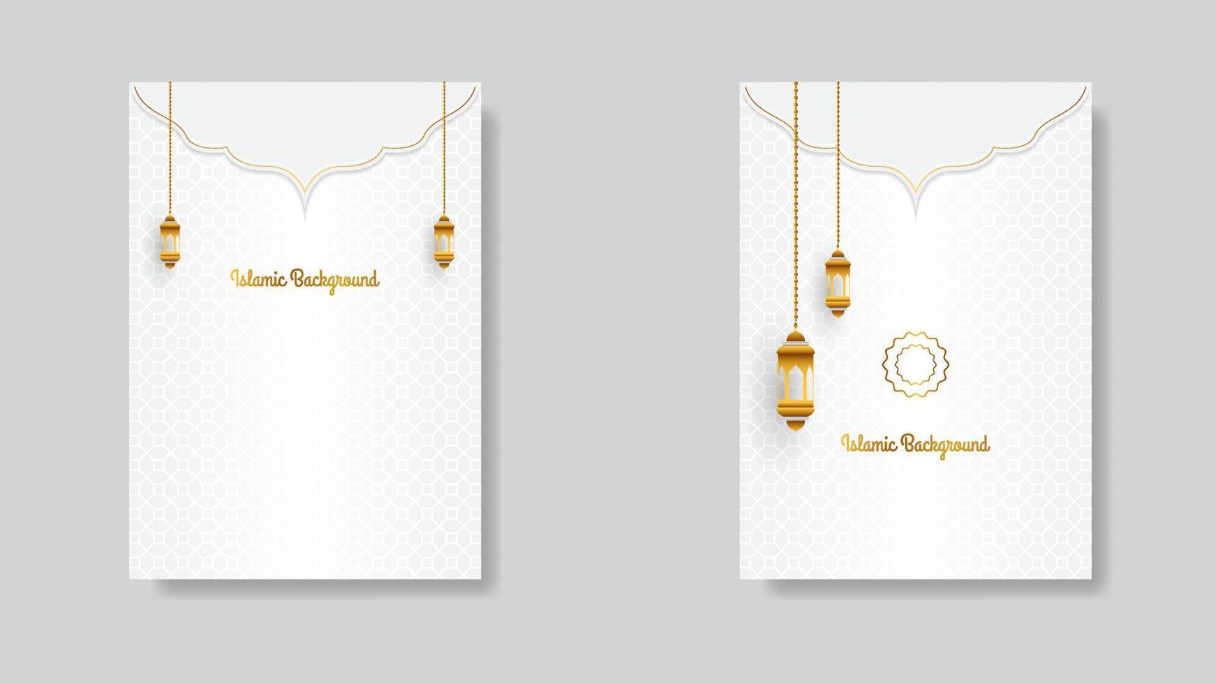 islamic poster design in white and gold with realistic decoration. vector illustration