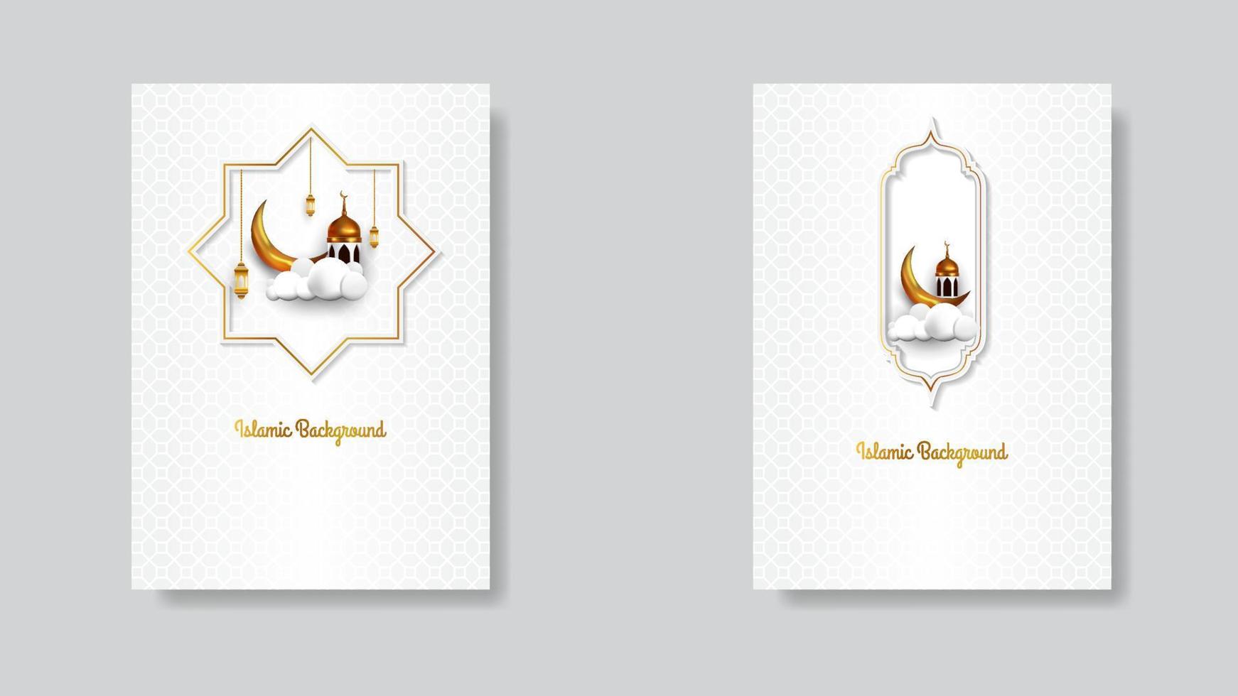 islamic poster design in white and gold with realistic decoration. vector illustration
