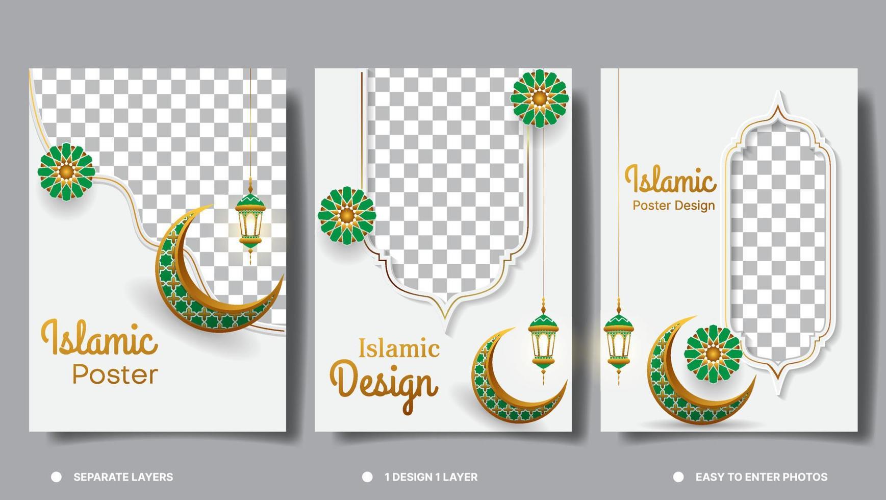 set of islamic poster design for ramadan kareem. eid mubarak, eid al-fitr, eid al-adha, muharam islamic new year, etc. vector