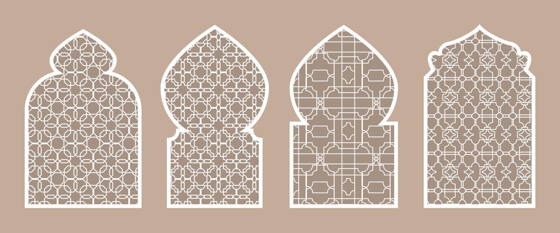 Collection of Islamic windows and arches in the Oriental Ramadan style with a modern design. Texture on the windows. Islam, India, Eastern countries. A set of windows and doorways of different colors vector