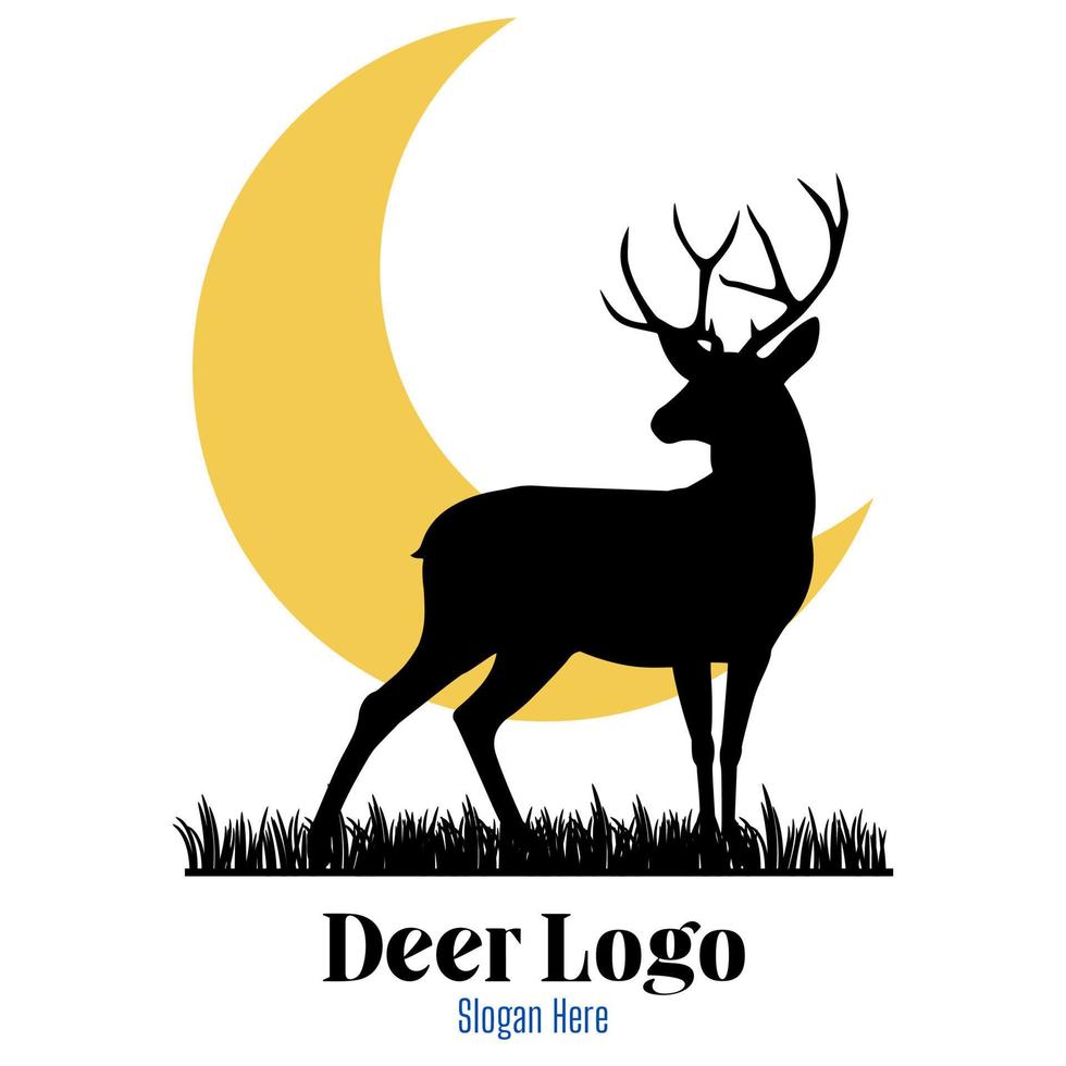 ciervo logo vector diseño ilustración, Luna y alce logos concepto