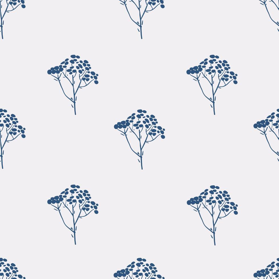 Floral pattern with herbs, leaves and plants. Indigo seamless print. vector