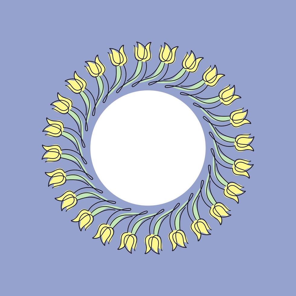 Tulips frame. Spring ornament circle. Flowers border. Postcard with place for text. vector