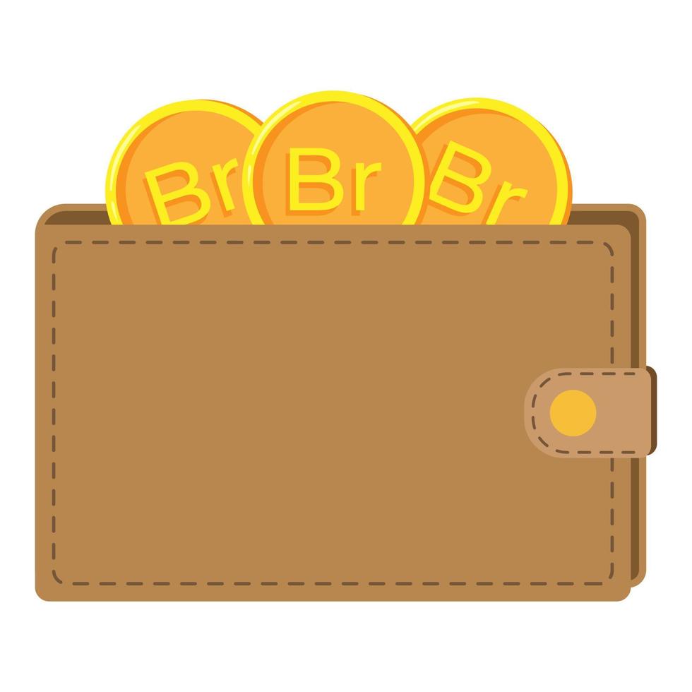 Wallet with Belarusian ruble coin. Vector flat illustration