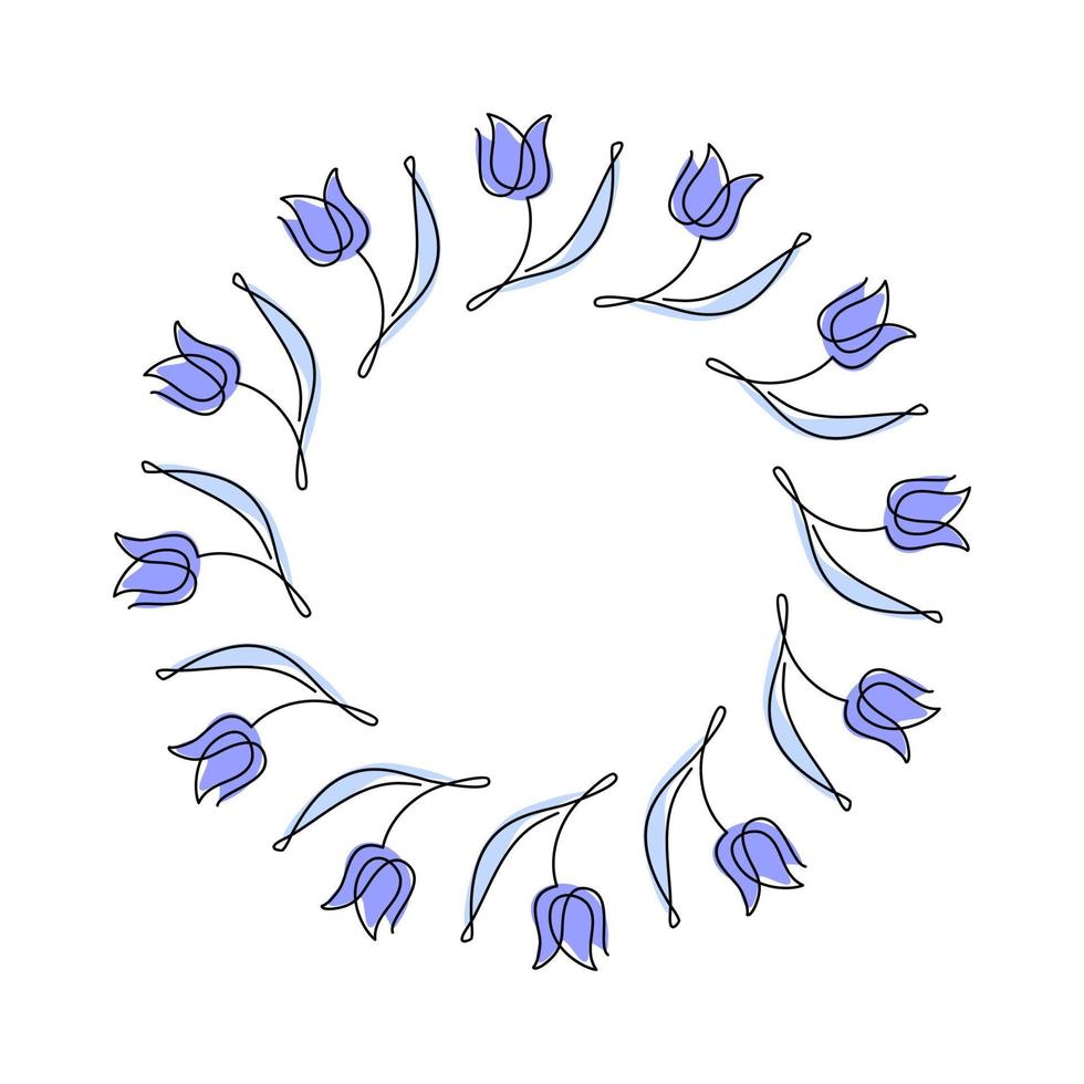 Tulips frame. Flowers border. Circle spring ornament. vector