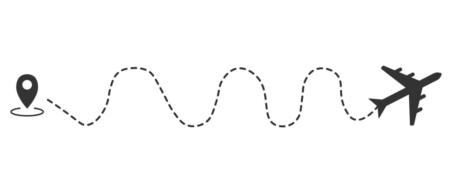 Airplane line path of air plane flight route with start point and dash line trace. Vector illustration