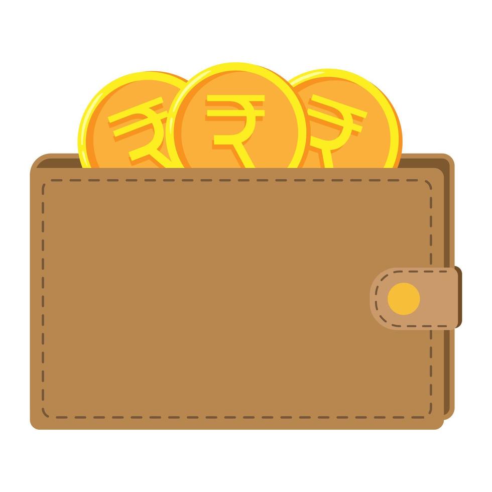 billetera con rupia monedas vector ilustración