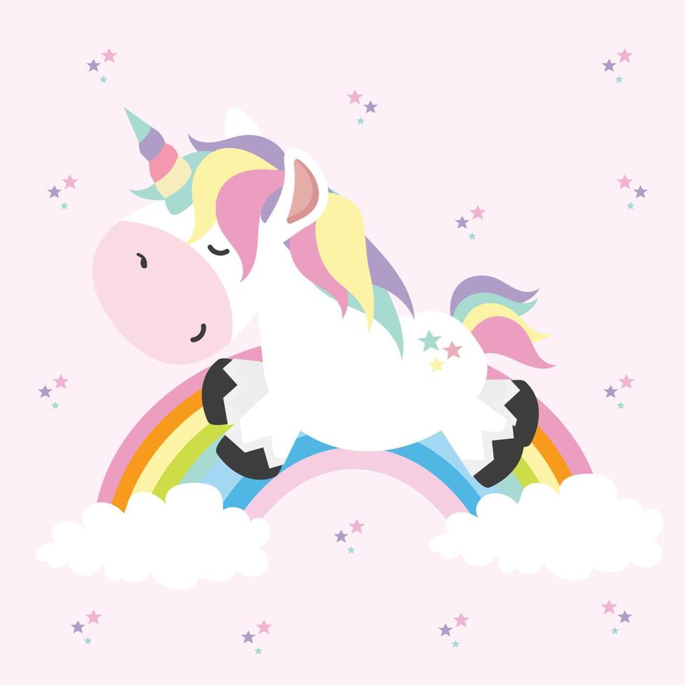 Unicorn mini with rainbows flat vector