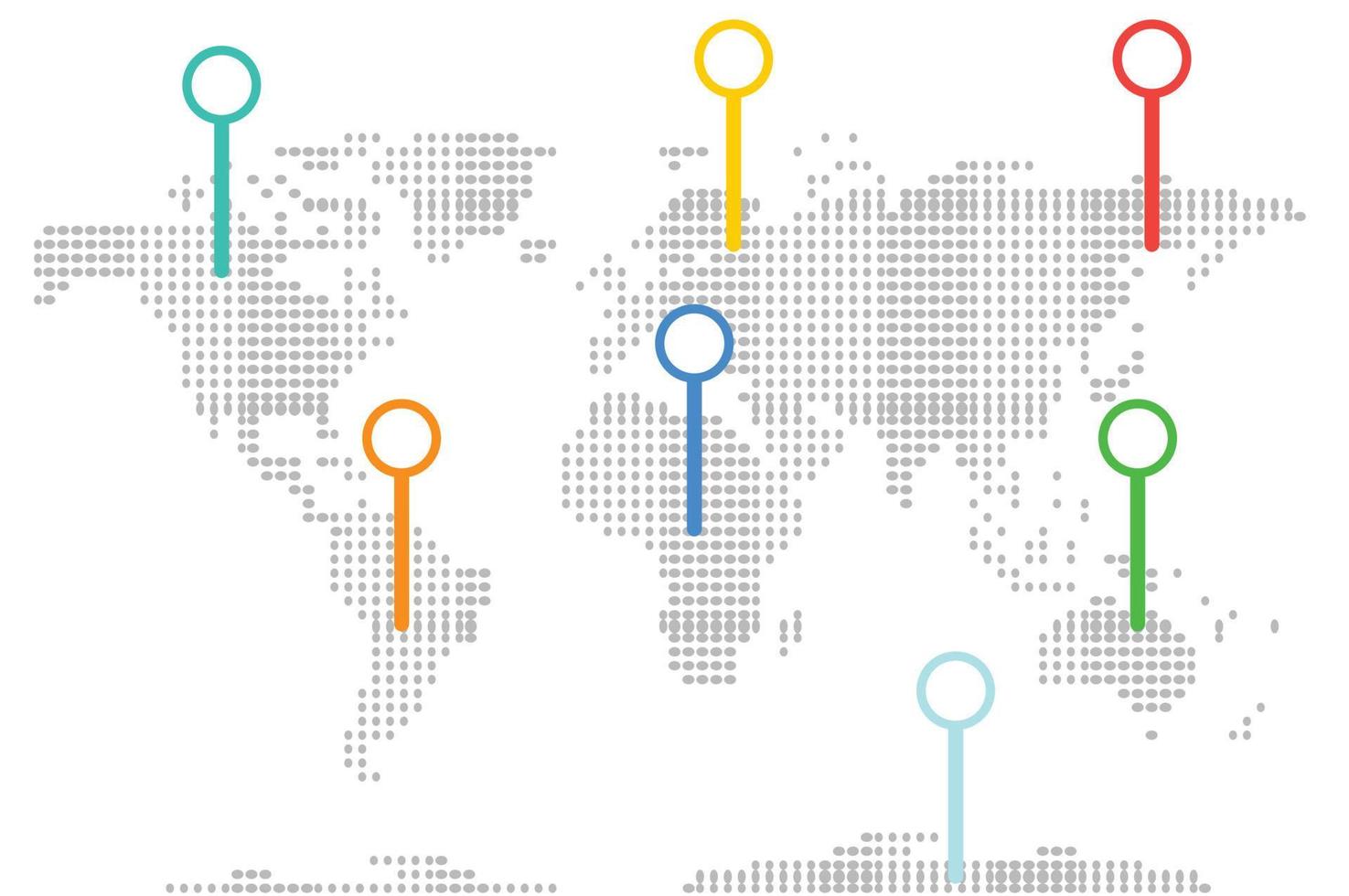 Dotted world map with pointer marks vector