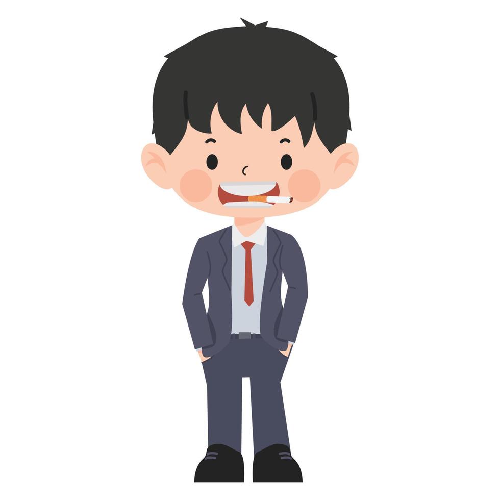 businessman smoking cigarette flat cartoon vector