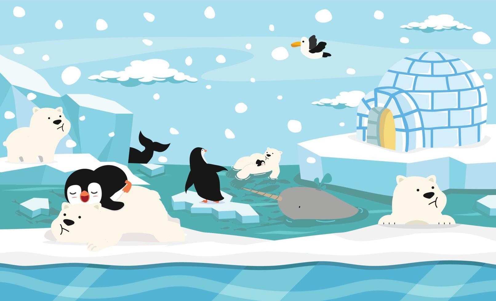 North pole animal cartoon background vector