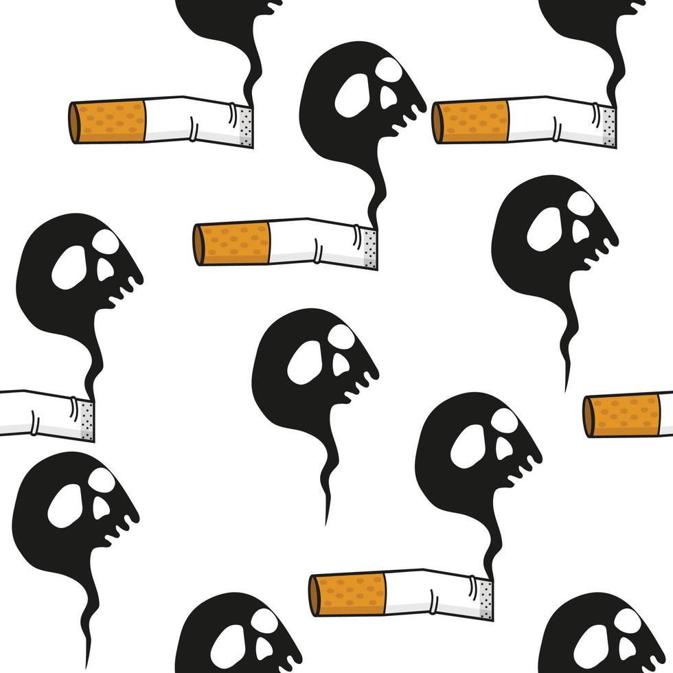 Burning cigarette  butt with a smok skull seamless pattern vector