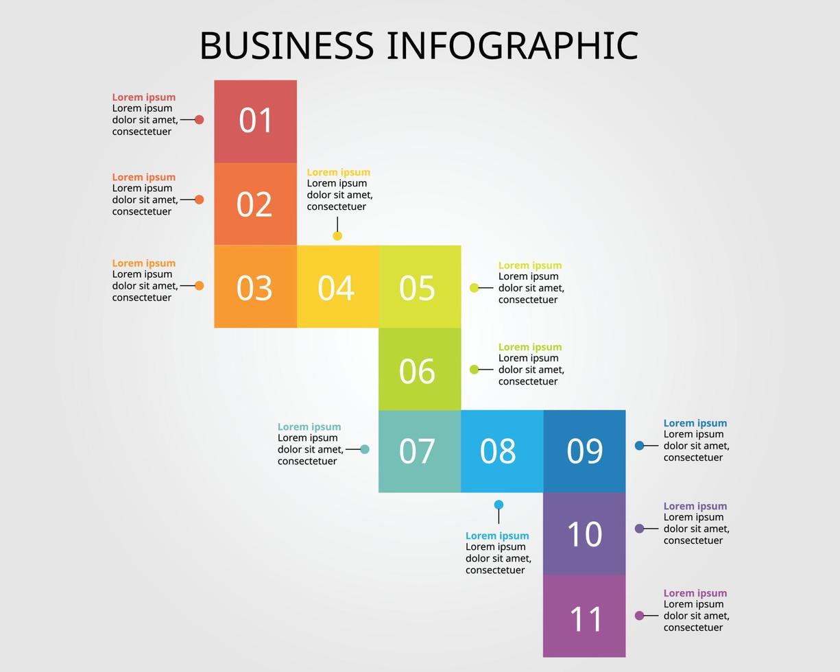 square timeline chart template for infographic for presentation for 11 element vector