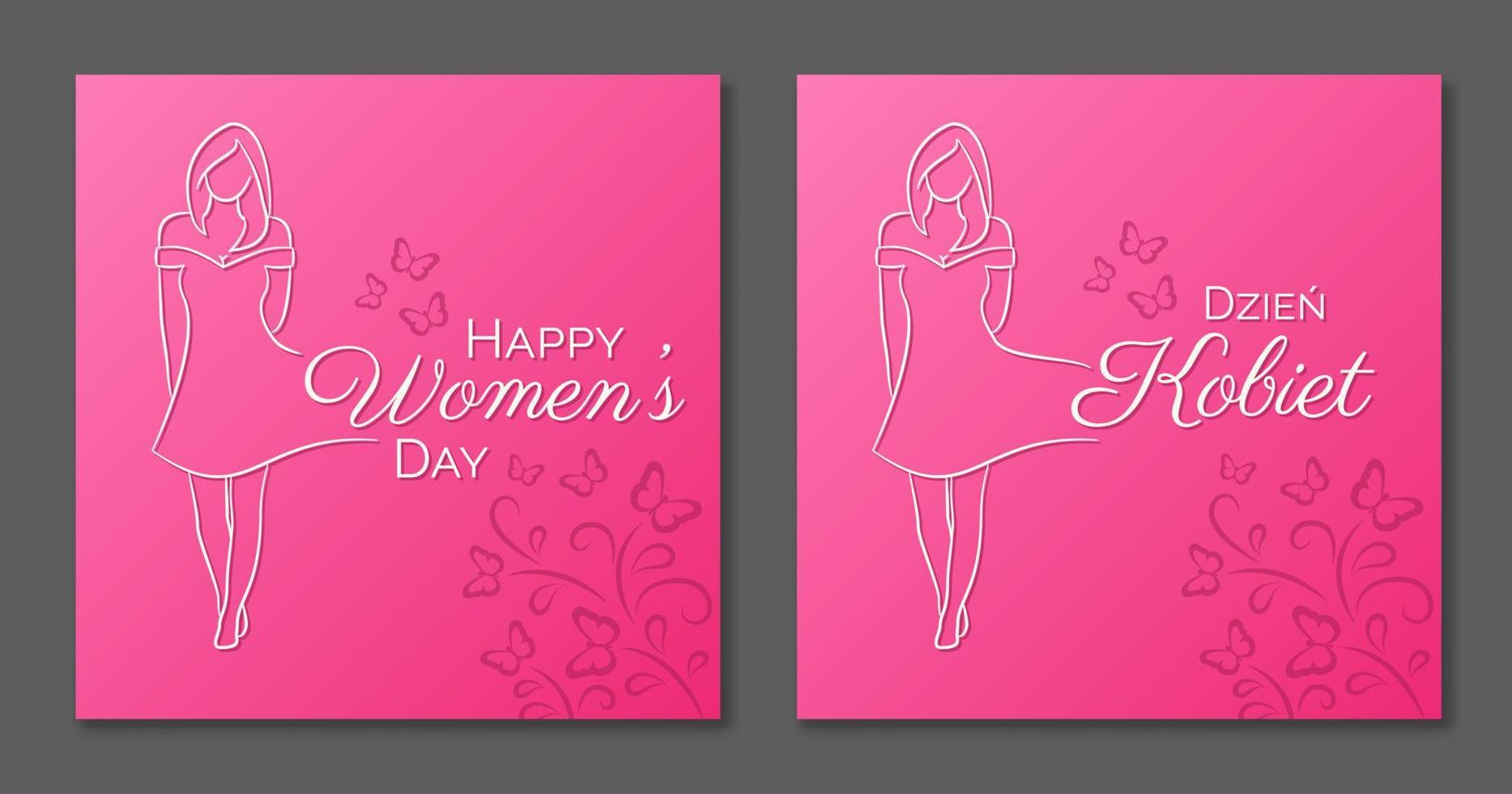 Women's Day. Woman outline. Polish and english version. vector