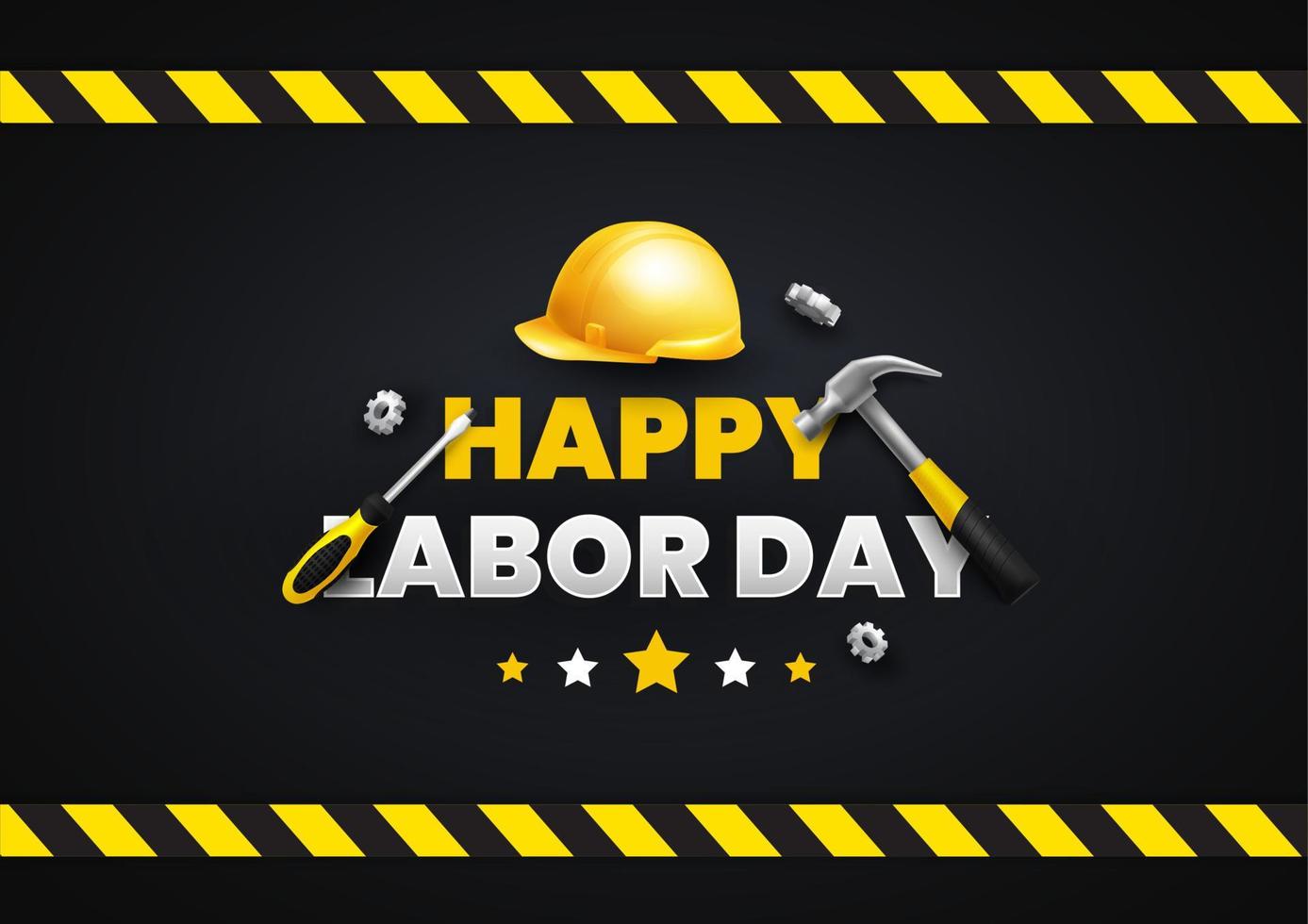 happy labour day with yellow helmet and tools vector