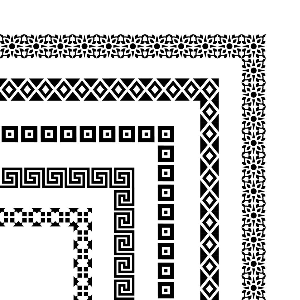 Border paper tribal style. Ethnic seamless pattern. Seamless ethnic and tribal pattern. Ethnic vector line border set. Aztec geometric monochrome vintage.