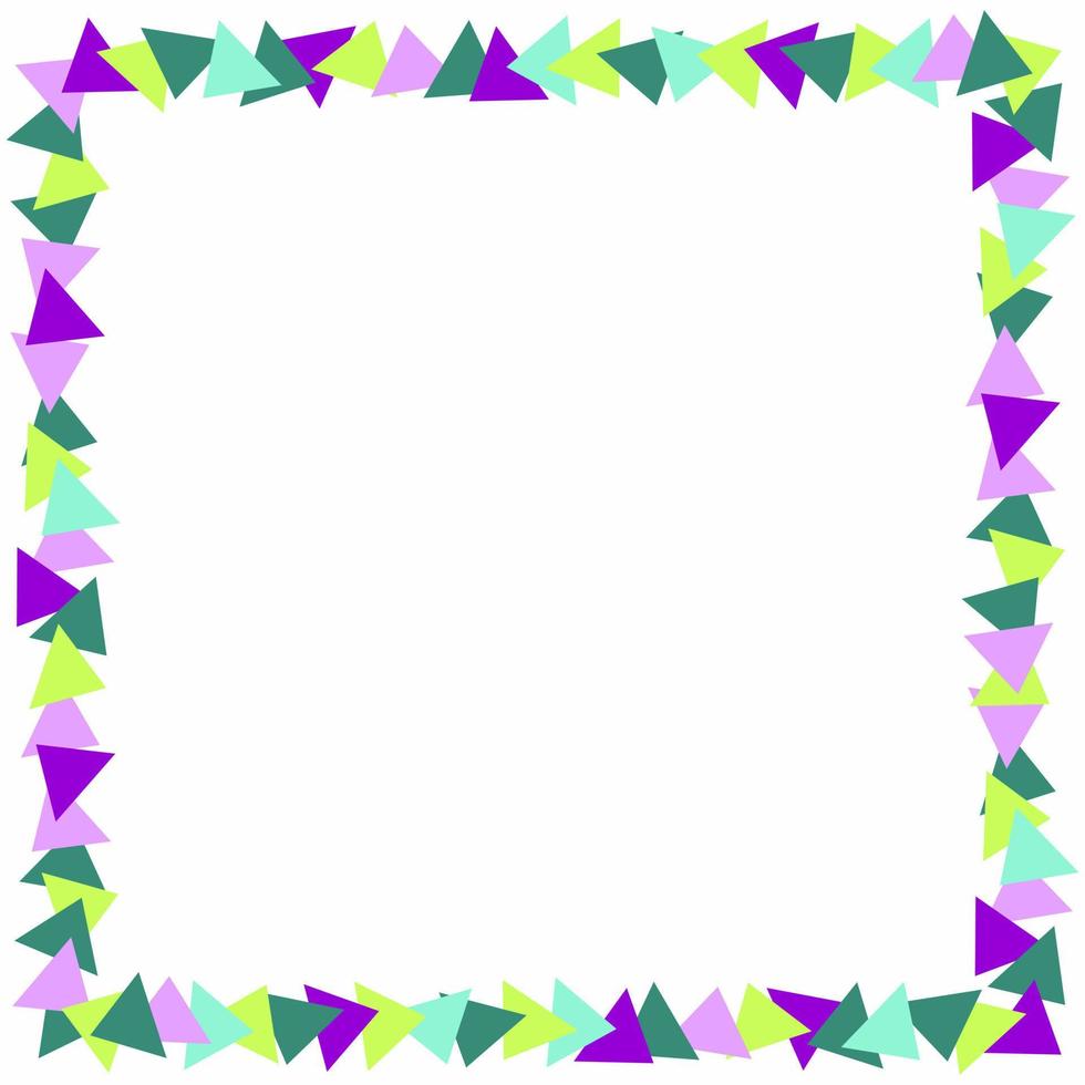 Green, violet, yellow triangles and white background. Suitable for social media post and web internet ads. Template layout. Frame, boarder for text, picture, advertisement. Empty space. vector