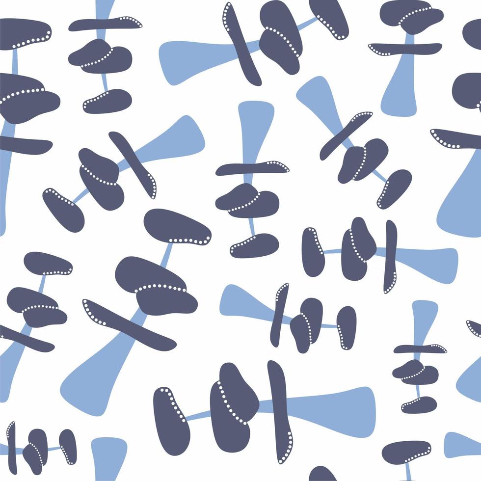 Abstract plants or mushrooms. Seamless pattern. Japanese style. Light blue colors. White background. Nature. Abstract shapes. Trees. vector
