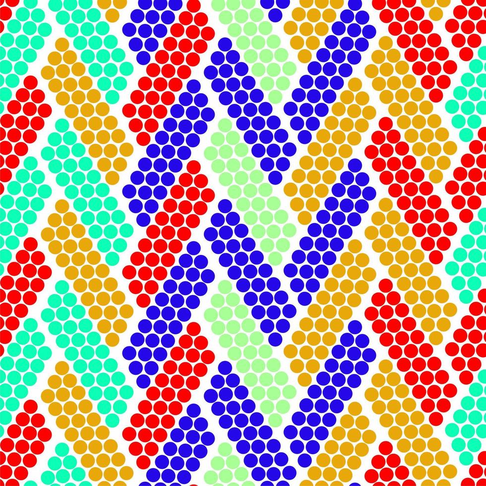 Braid seamless pattern with small dots. Knots. Repeat. Mosaic. Abstract art. Wrapping paper, print, textile, fabric. Red, orange and different blue colors. vector