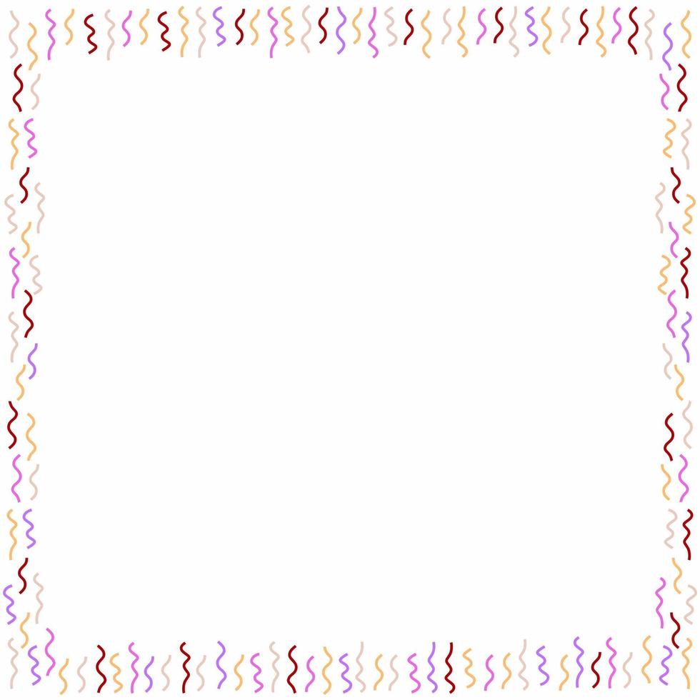 Colorful confetti and serpentine ribbons falling from above. Streamers, tinsel vector seamless frame border background in simple flat cartoon modern style.