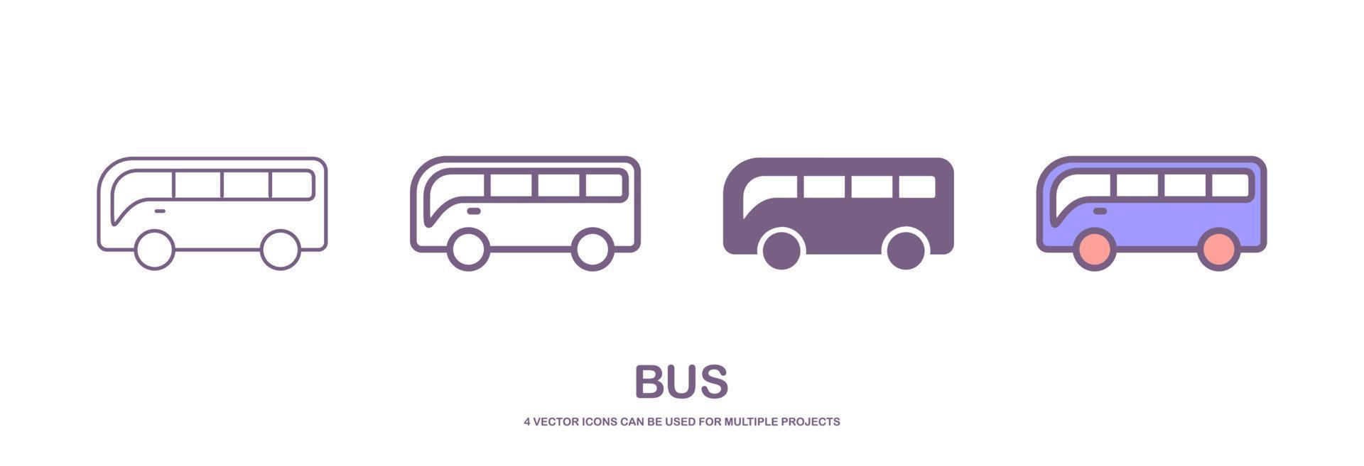 cuatro diferente estilos de autobús o público transporte vector íconos ese lata ser usado para muchos proyectos, me gusta web diseño, aplicación etc. cuales es aislado en un blanco antecedentes.