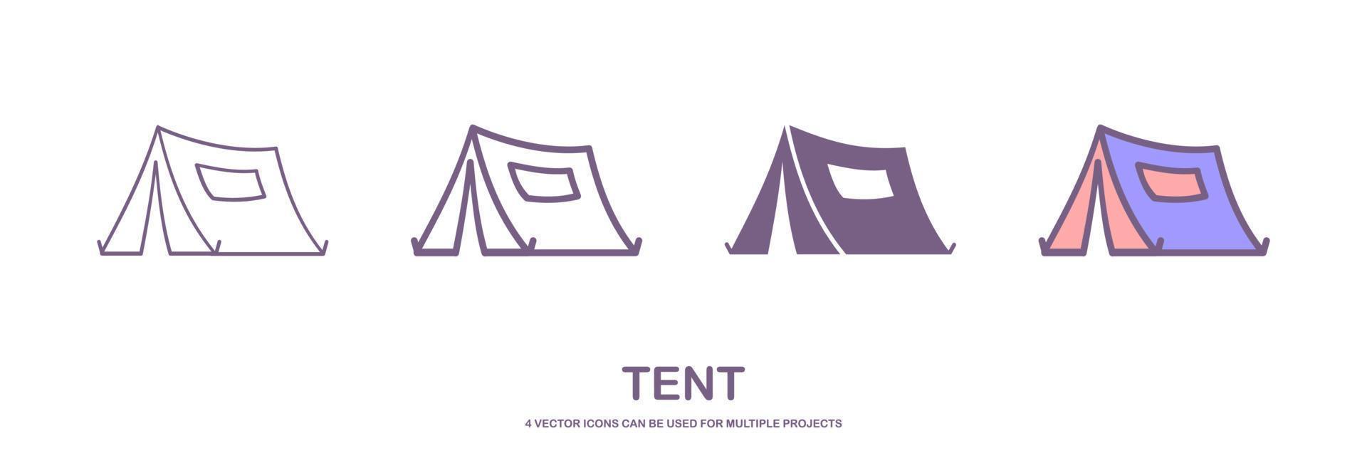 Four different styles of tent or camp travel vector icons that can be used for many projects, like web design, app etc. which is isolated on a white background.